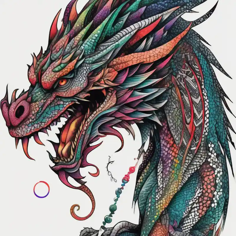 Feminine dragon english dragon tattoo – Dotwork, Couleurs vives